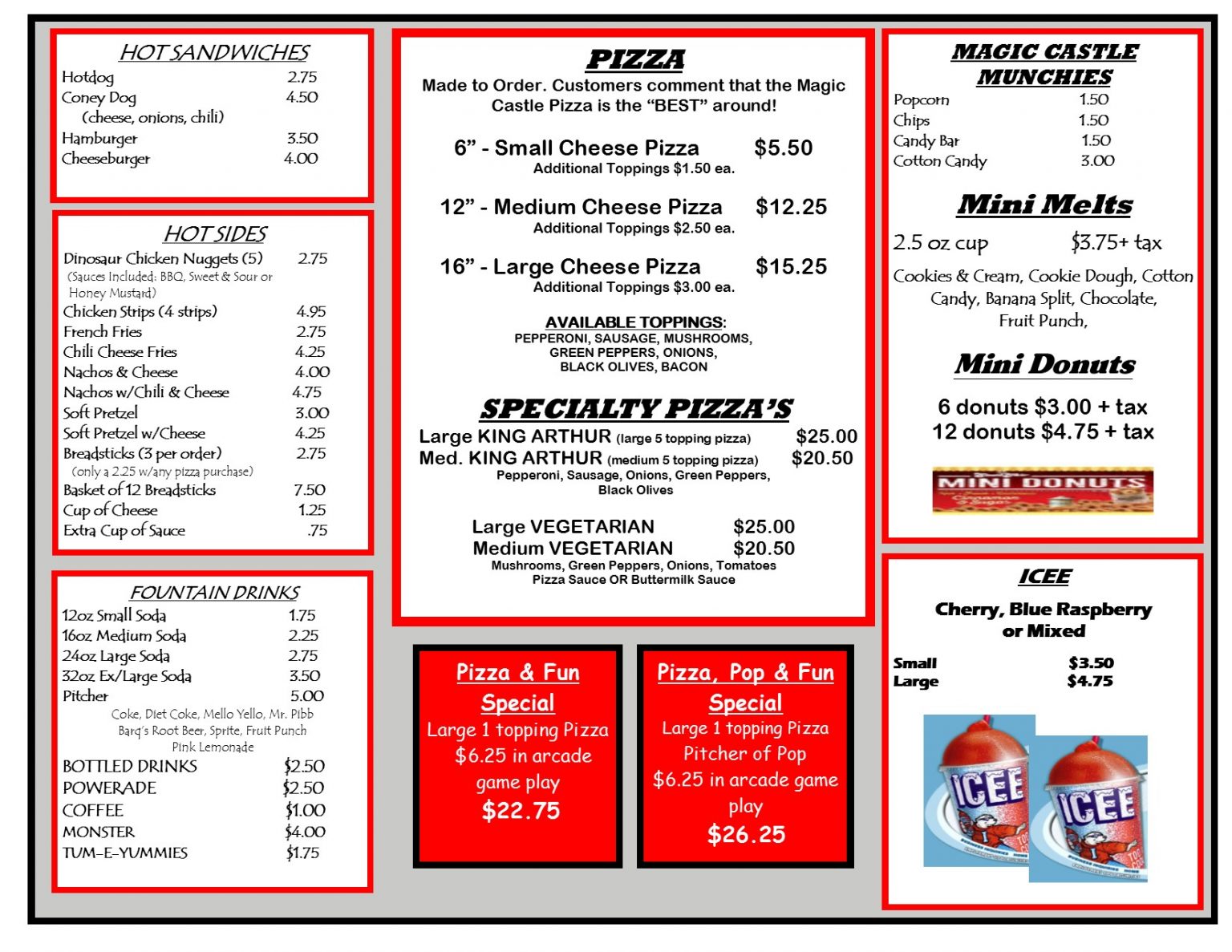 Food Menu Dining The Magic Castle Family Fun Center Dayton OH